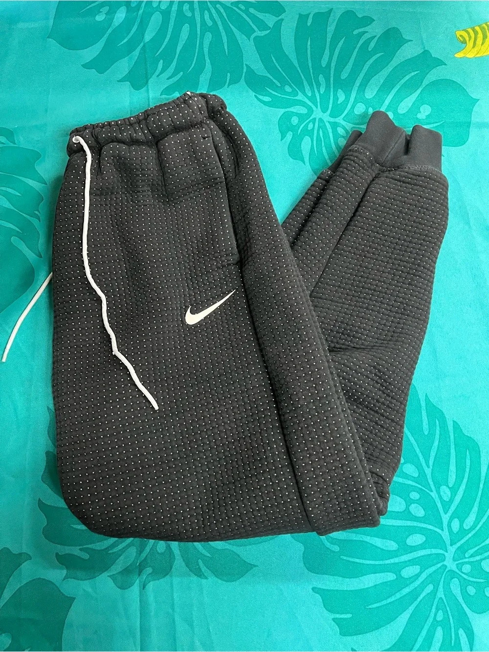 Nike Black Quilted-Texture Kids Joggers with White Swoosh